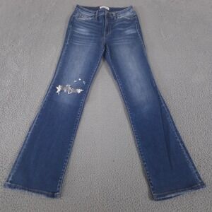 Flying Monkey Jeans Women 28 Blue Bergenia High Rise Boot Cut Distressed Raw Hem